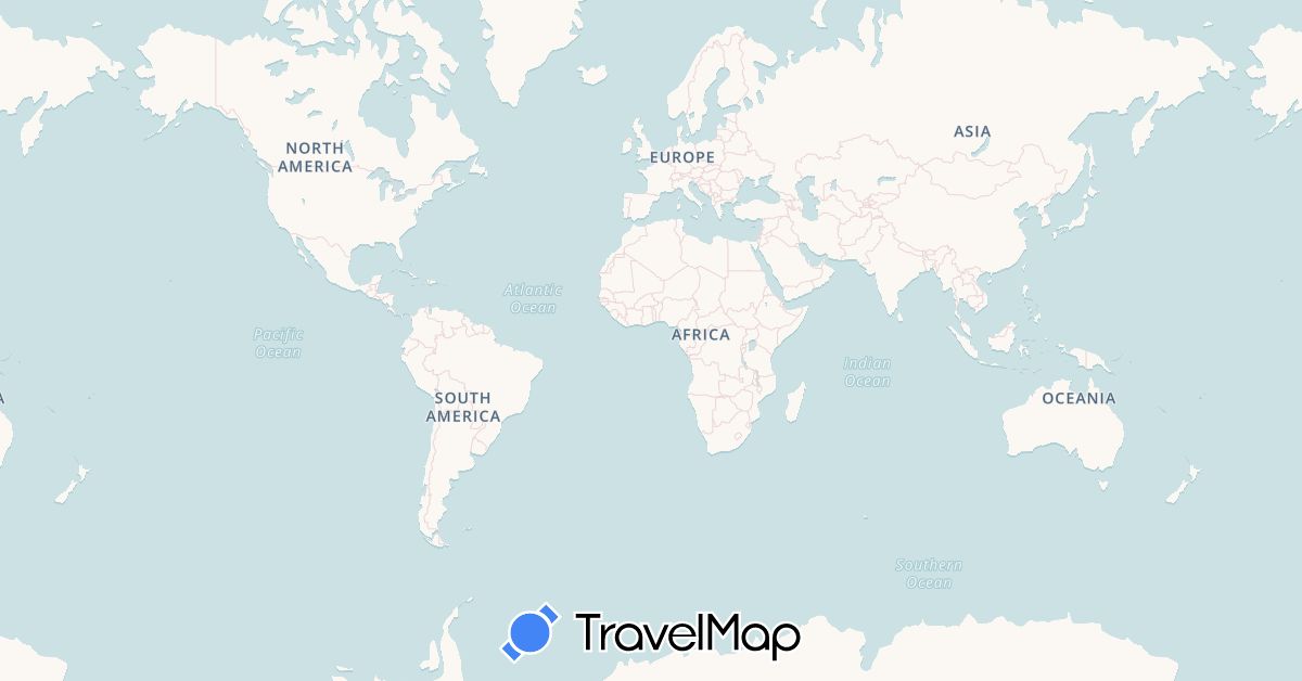TravelMap itinerary: driving, plane, boat in Aruba, Costa Rica, Curaçao, Israel, Mexico, Netherlands, United States (Asia, Europe, North America, South America)